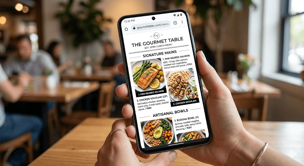 AI-generated digital menu with professional food photos