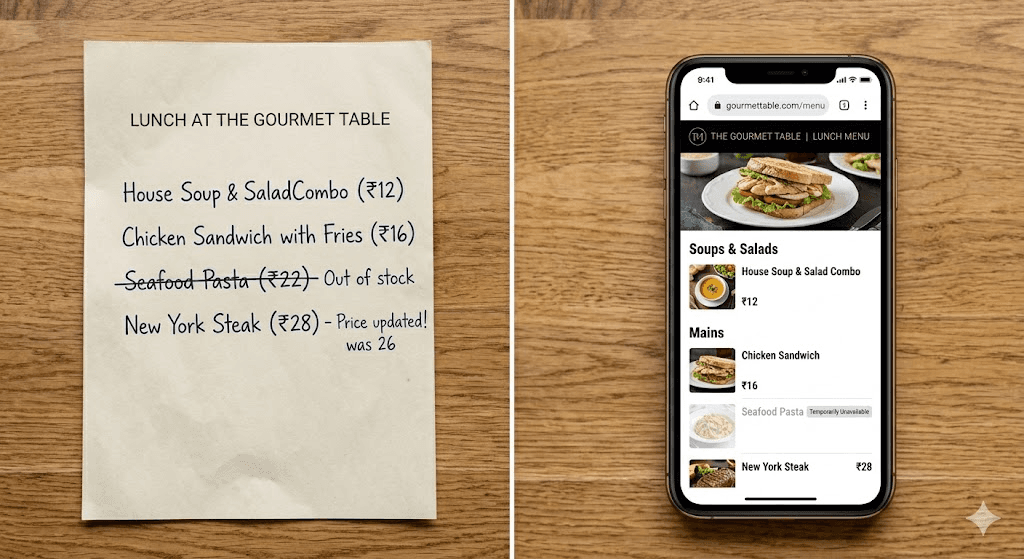 Paper menu photo transformed into a professional digital menu