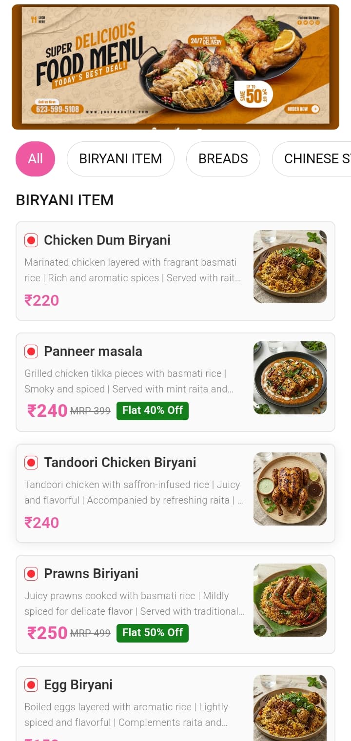 vsite digital menu mockup